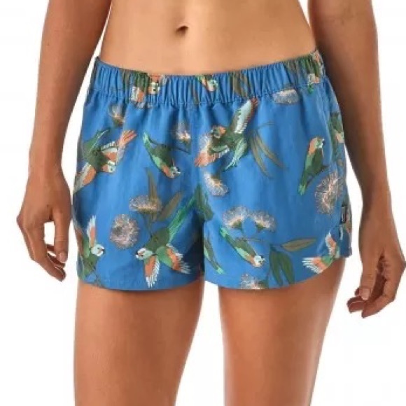 Patagonia Pants - Patagonia Blue Parrot Print 100% Recycled Nylon Tropical Shorts Women's …